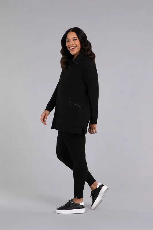 Bamboo Fleece Zip Collar Tunic | Black