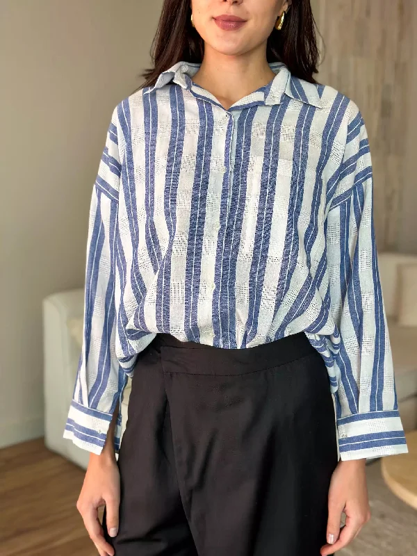 Blue Stripes Button Down Long Shirt