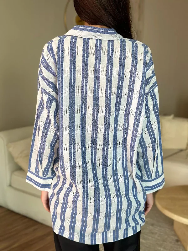 Blue Stripes Button Down Long Shirt