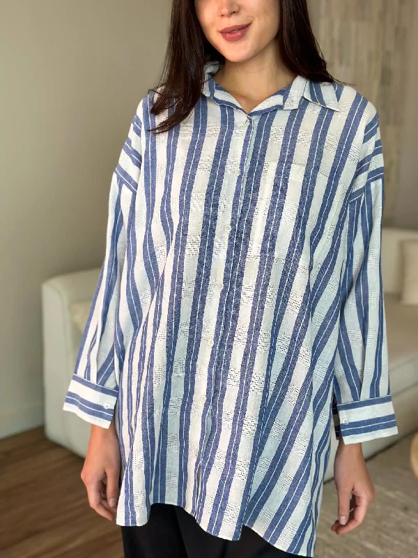 Blue Stripes Button Down Long Shirt