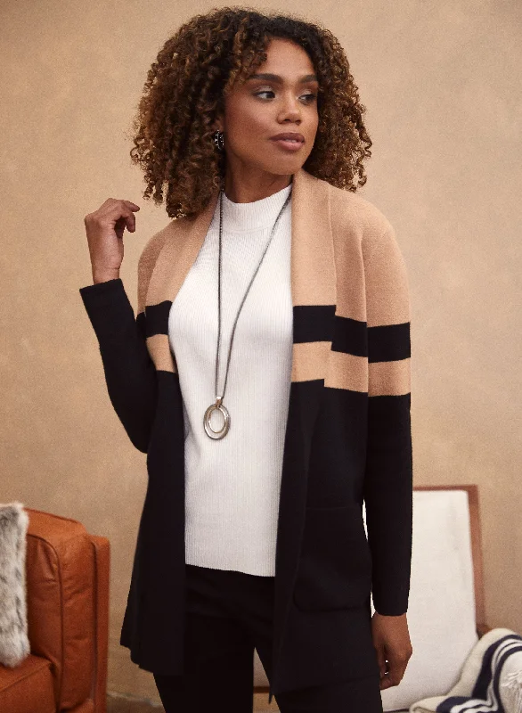 Colour Block Open Front Cardigan