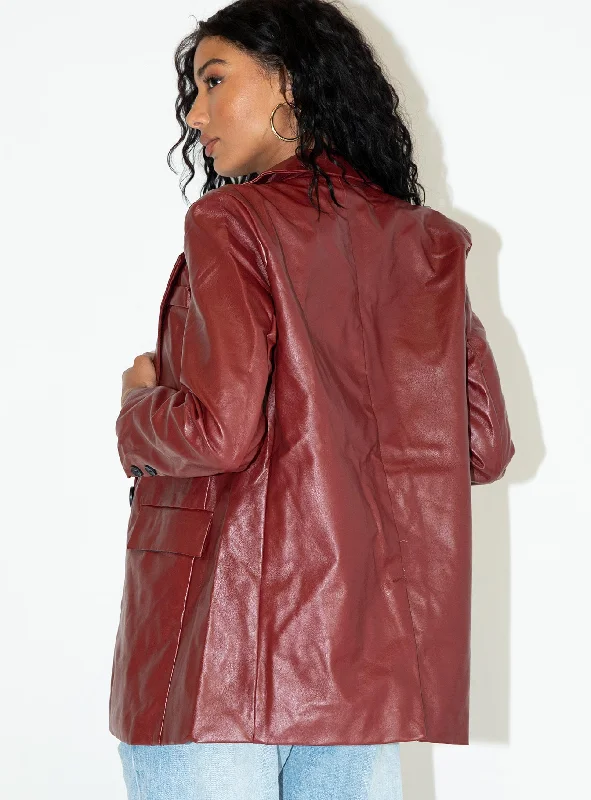 Jocelyn Faux Leather Blazer Burgundy