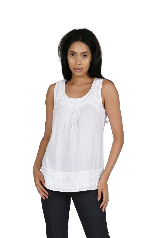 La Cera White Embroidered Sleeveless Top