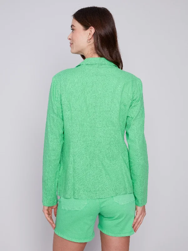 Light Linen Blend Blazer - Emerald