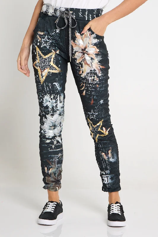 Alina Pants - Black/Star Print