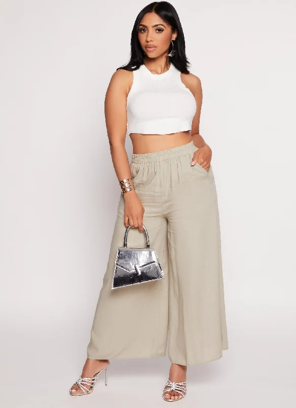 Linen High Waist Wide Leg Pants