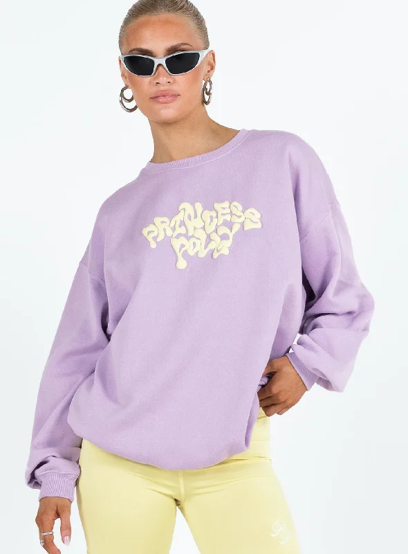 Princess Polly Crew Neck Sweatshirt Squiggle Text Lilac / Eggshell