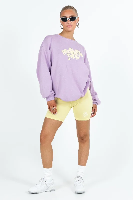 Princess Polly Crew Neck Sweatshirt Squiggle Text Lilac / Eggshell