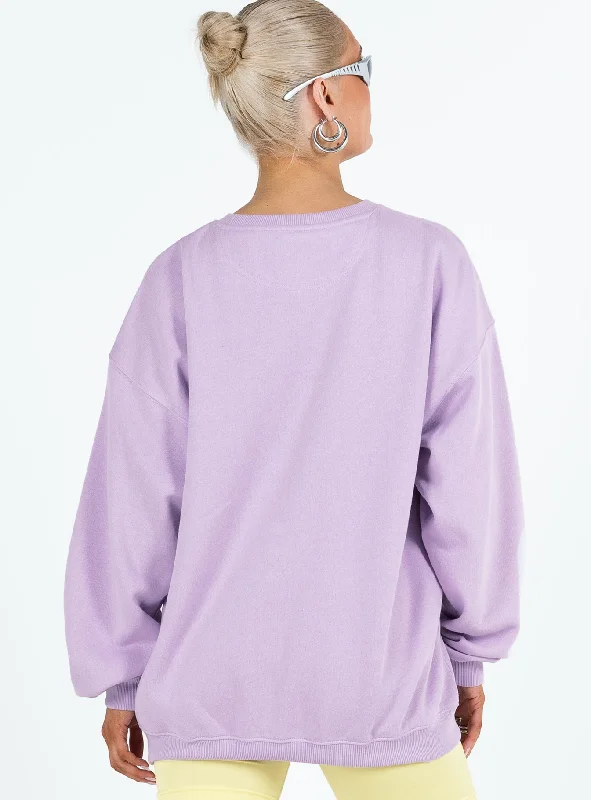 Princess Polly Crew Neck Sweatshirt Squiggle Text Lilac / Eggshell