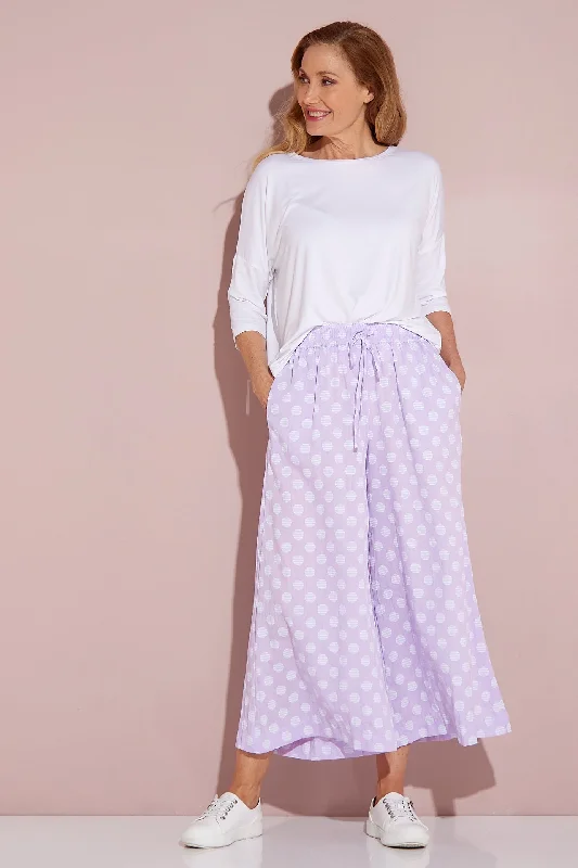 Cleo Wide Leg Drawstring Pants - Lilac/Spot