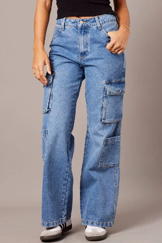 Denim Cargo Jean Mid Rise