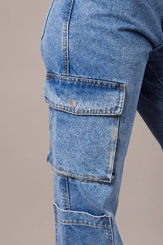 Denim Cargo Jean Mid Rise