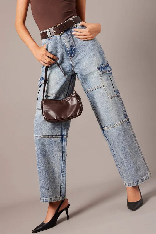 Denim Cargo Jean Mid Rise