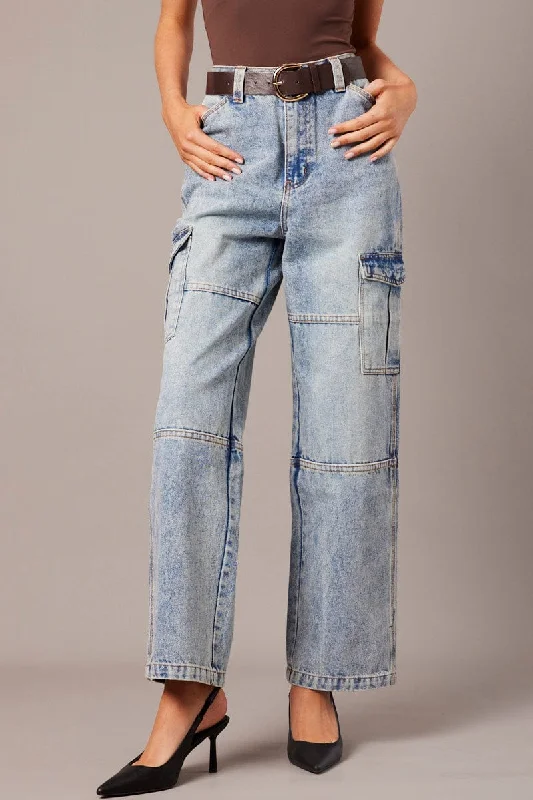 Denim Cargo Jean Mid Rise