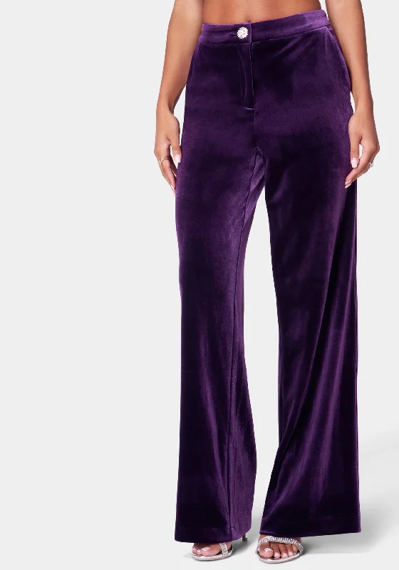 High Waist Wide Leg Velour Pant