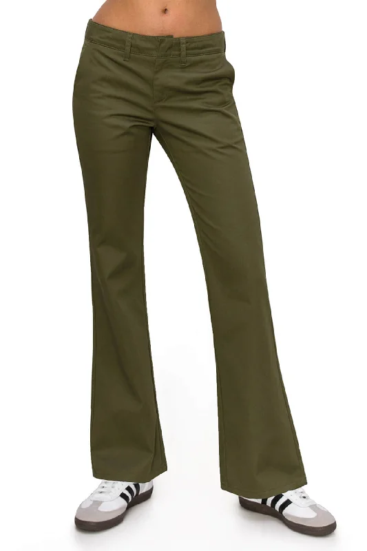 Low Rise Flared Leg Work Pants - Olive