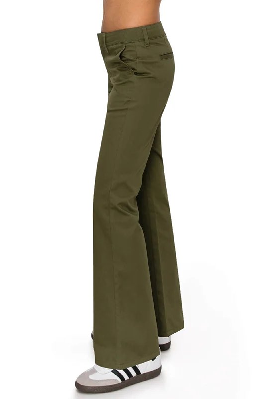 Low Rise Flared Leg Work Pants - Olive