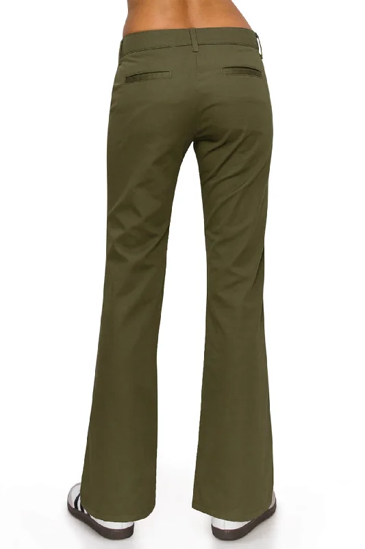 Low Rise Flared Leg Work Pants - Olive