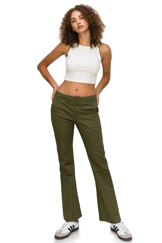 Low Rise Flared Leg Work Pants - Olive