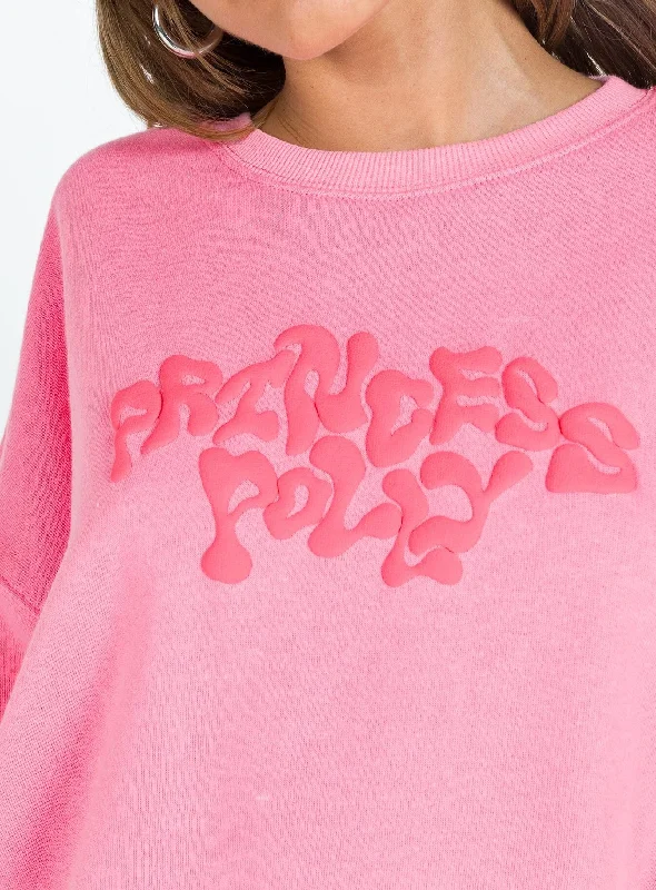 Princess Polly Crew Neck Sweatshirt Squiggle Text Watermelon Pink / Rose