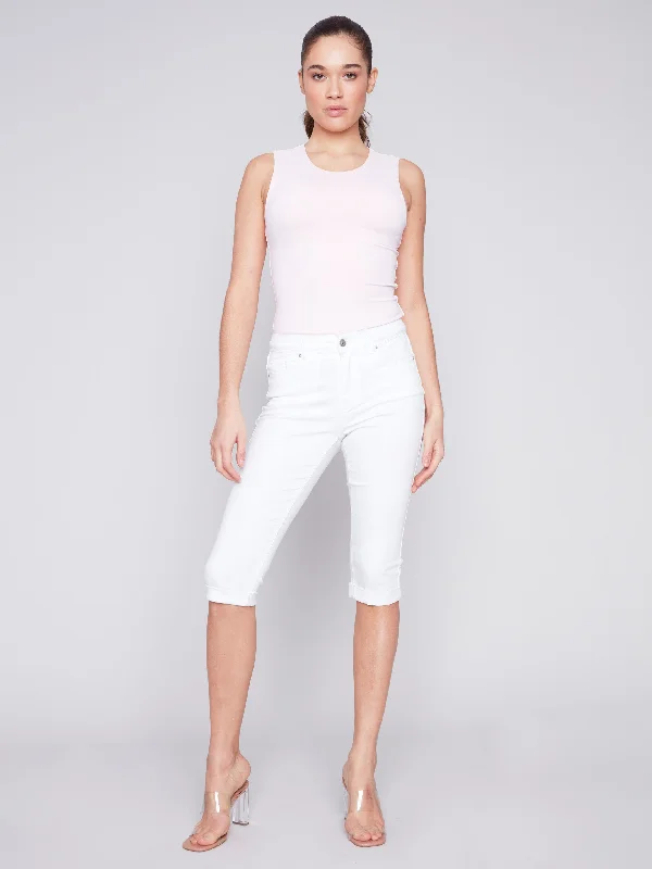 Stretch Twill Pedal Pusher Pants - White