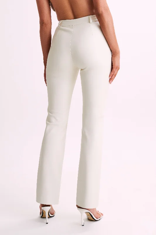 Tyra Straight Leg Faux Leather Pants - Ivory