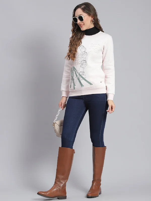 Women Pink Printed Round Neck Full Sleeve Sweatshirts