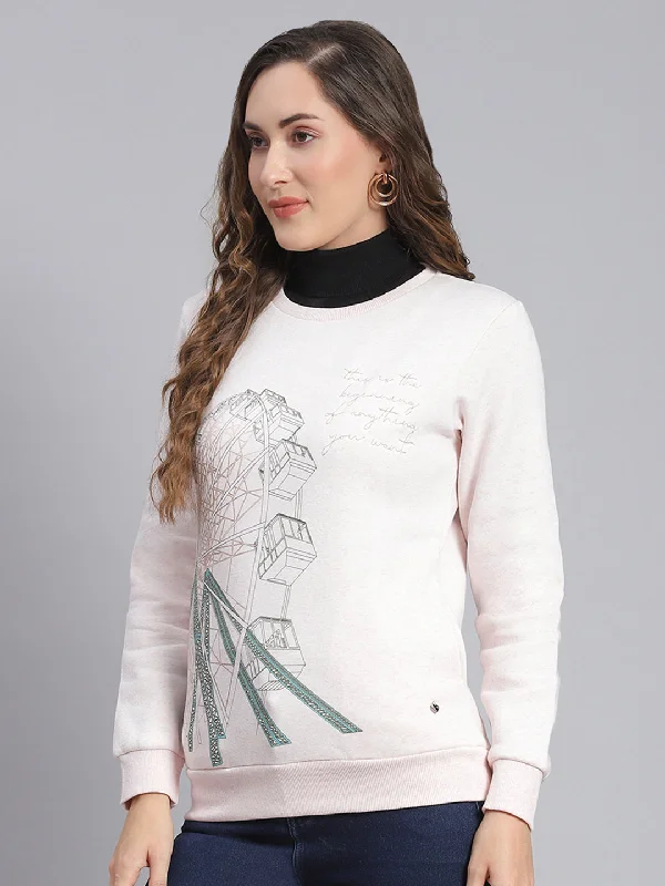 Women Pink Printed Round Neck Full Sleeve Sweatshirts