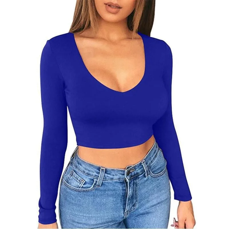 Women's Color Bottoming Shirt Sexy Low-cut Tight-fitting Blouses