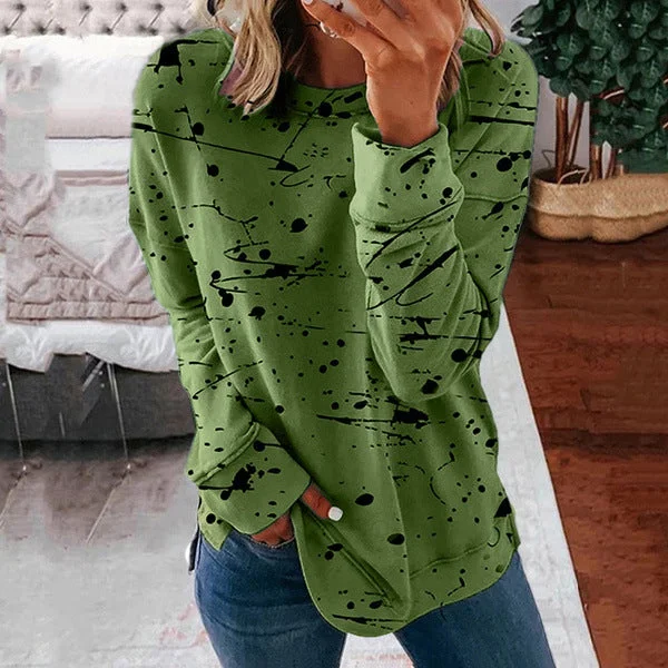 Women's Color Round Neck Long Sleeve Casual Blouses