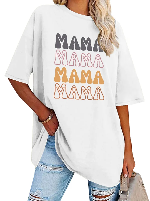 Women's T-shirt Loose Letter Print Sleeve Round Blouses