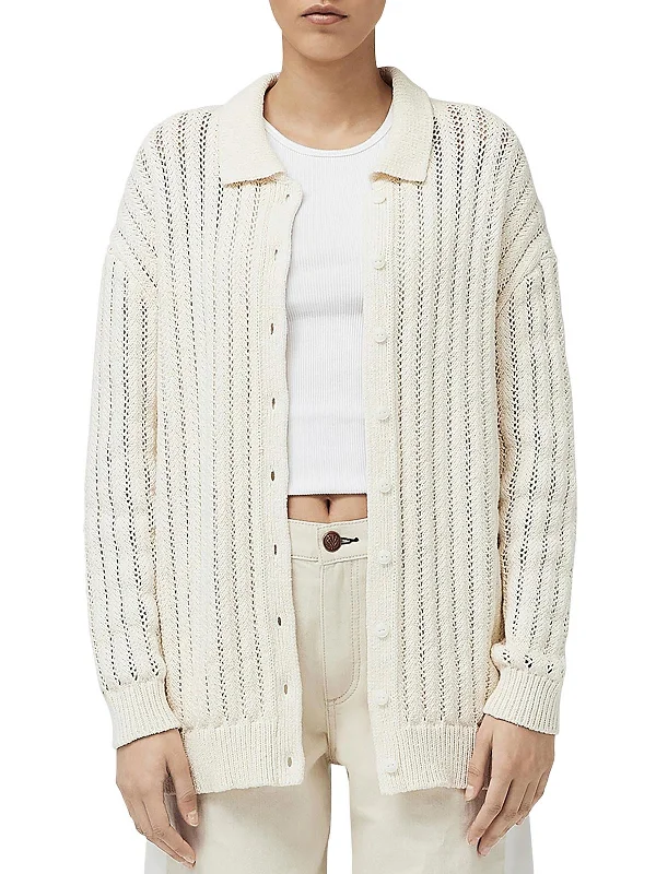 Adrienne Womens Cotton Knit Cardigan Sweater