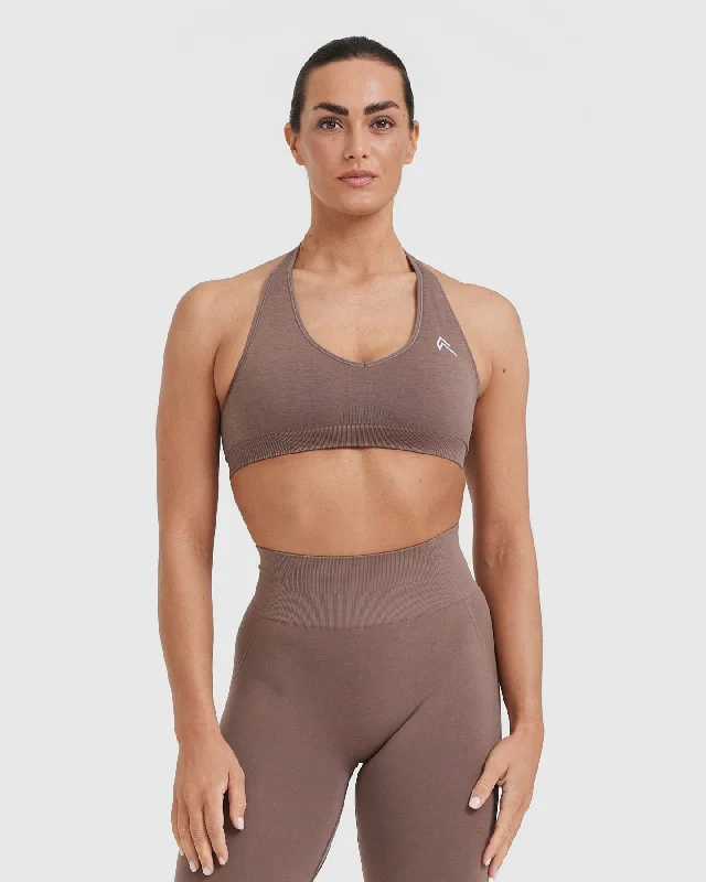 Classic Seamless 2.0 Halter Neck Bralette | Cool Brown Marl