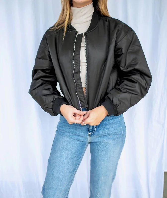 Cropped Bomber Jacket In Black