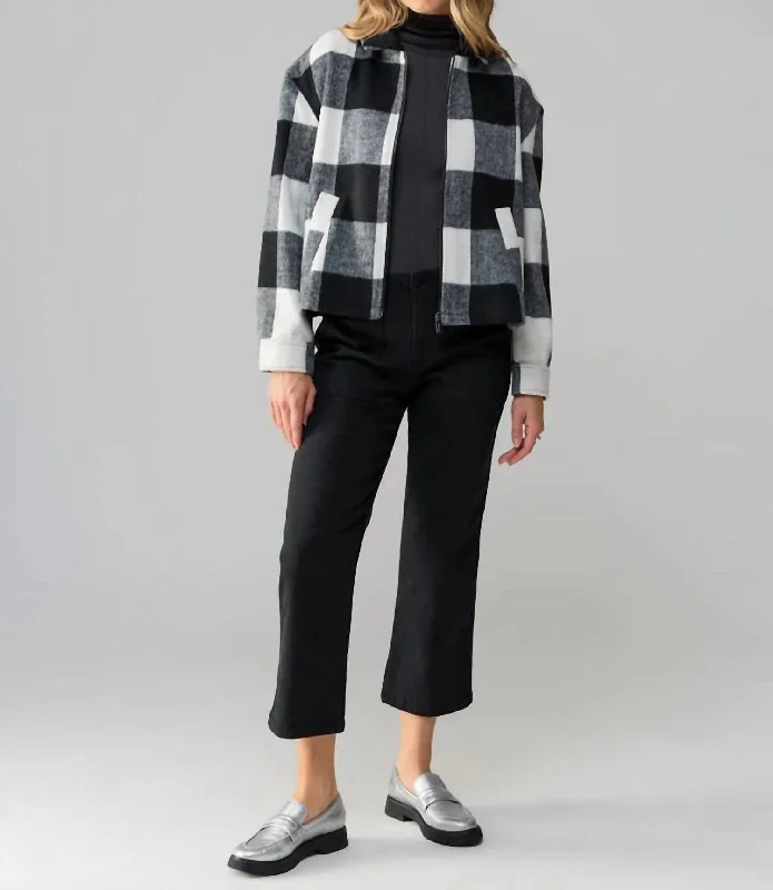 Cropped Boy Shirt Zip Up Jacket In Checkmate