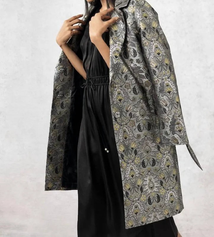 Deborah Metallic Brocade Coat In Silver