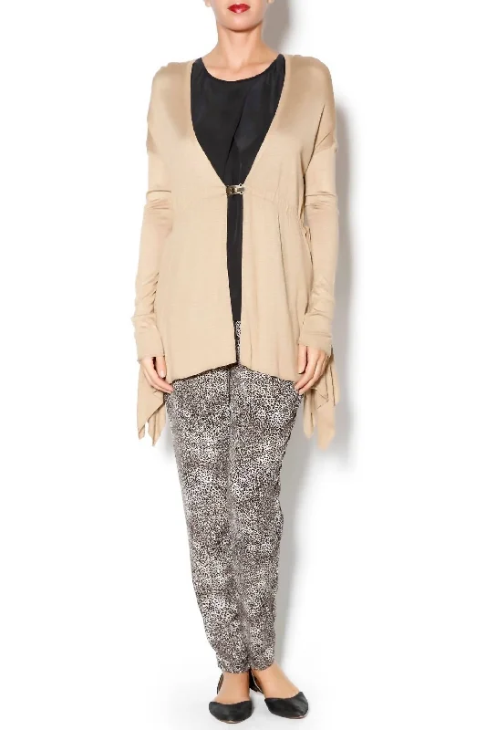 Drawstring Tie Cardi In Heather Toffee