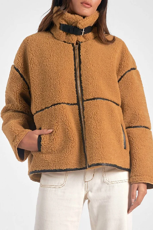 Dutton Faux Shearling Coat In Curry