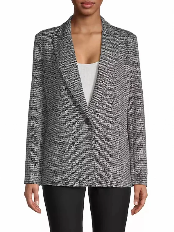 Etched Tweed Knit Blazer In Black Multi