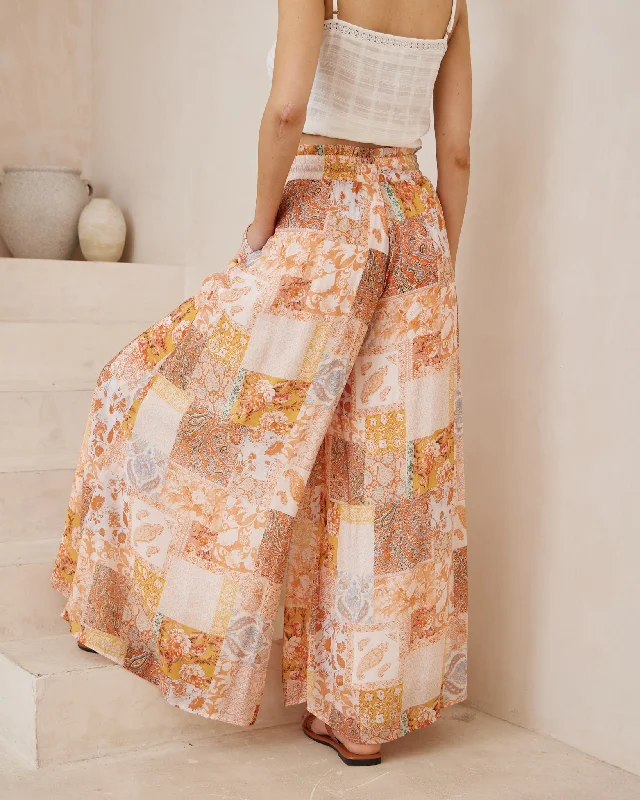 Hestia Orange Boho Wide Leg Pants