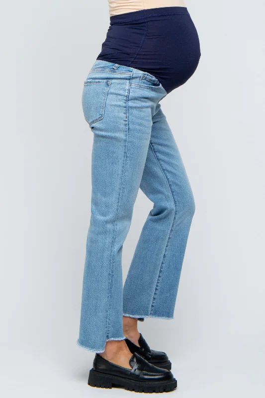 Light Blue Raw Edge Crop Maternity Jeans