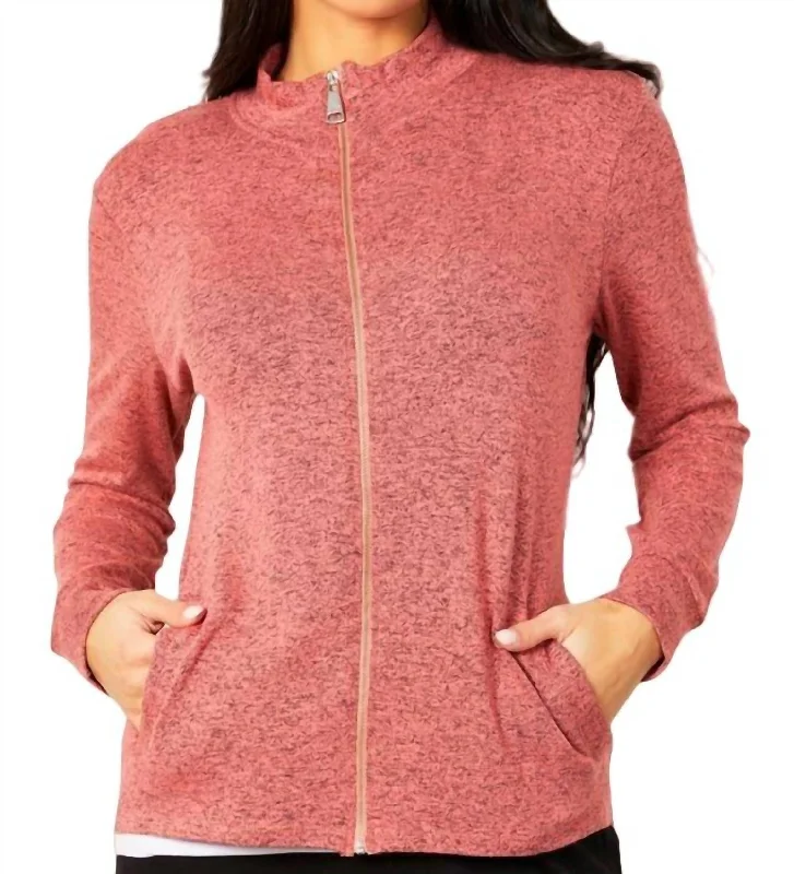 Melange Zip Jacket In Coral