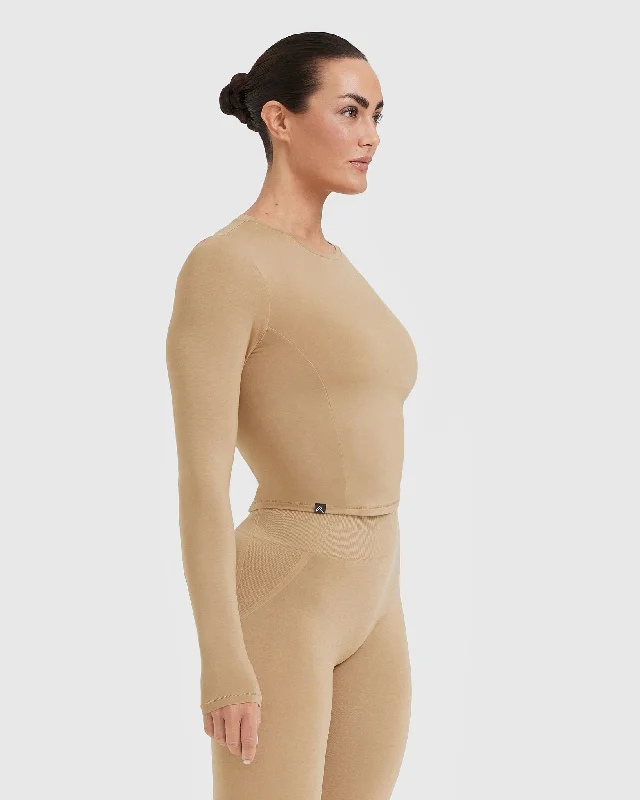 Mellow Soft Mid Long Sleeve Top | Dune Brown