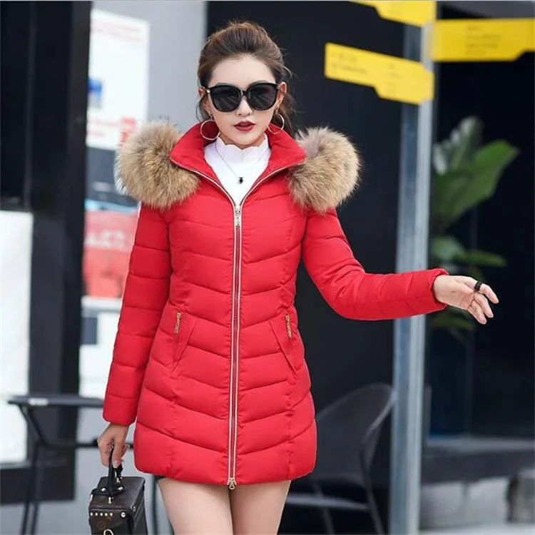 New Winter Women Thicken Cotton Fur Collar Hooded Coat Down Short Parka Jacket2