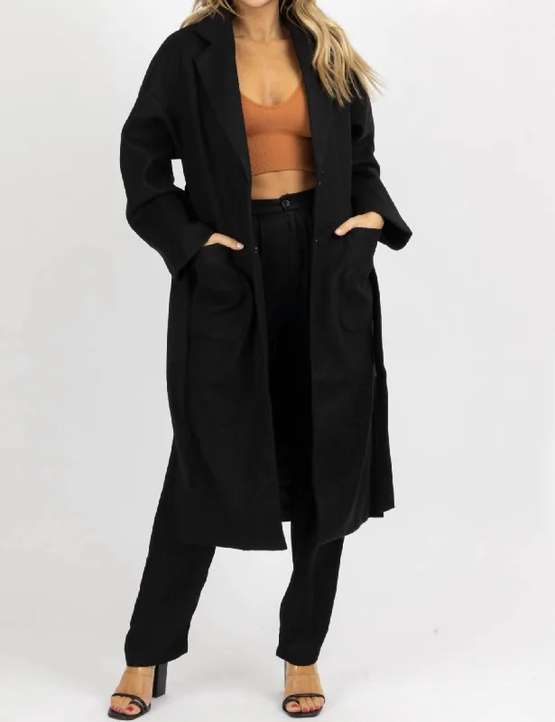 Oversize Belted Trench Coat In Black