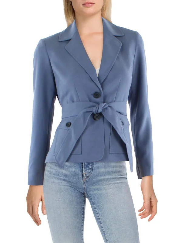 Petites Womens Woven Notch Collar Two-Button Blazer