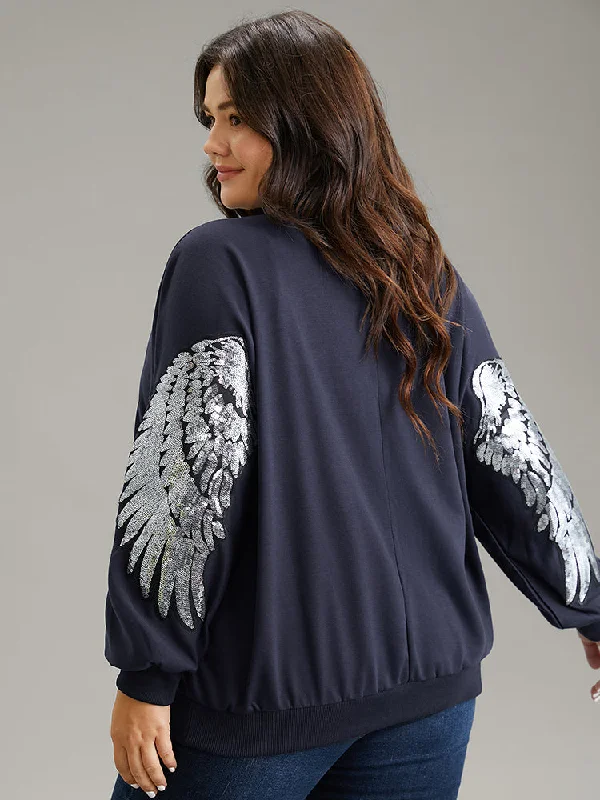 Solid O Ring Zipper Pocket Feather Bomber Jacket