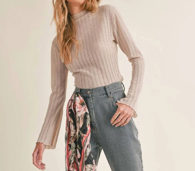 Splendid Long Sleeve Knit Top In Champange