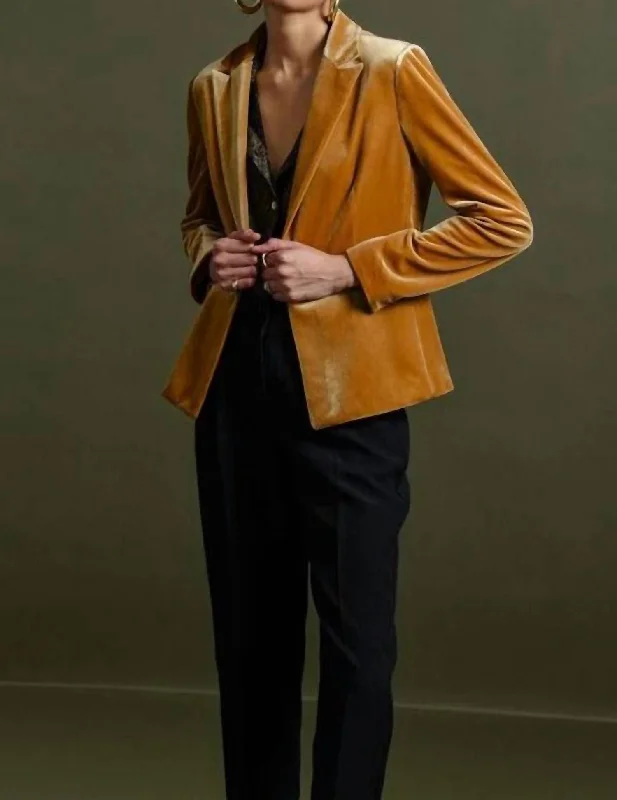 Velvet Blazer In Saffron Yellow