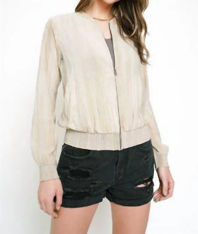 Washed Crinkle Bomber Jacket In Almond